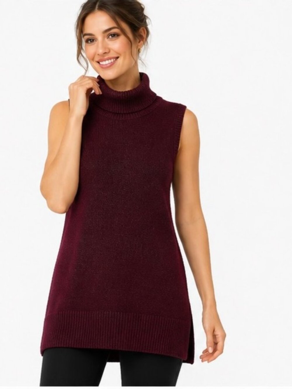 Cynthia Rowley Wool Mohair Blend Sleeveless Sweater Dress Womens Large Burgundy